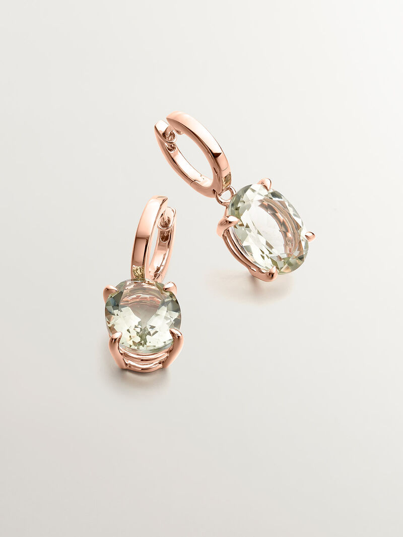 Large hoop earrings made of 925 silver plated in 18K yellow gold with green quartz. image number 2