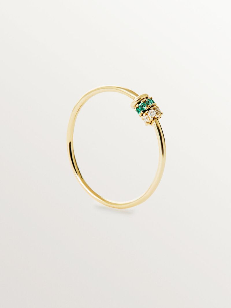 9K yellow gold ring with emeralds and diamonds image number 4