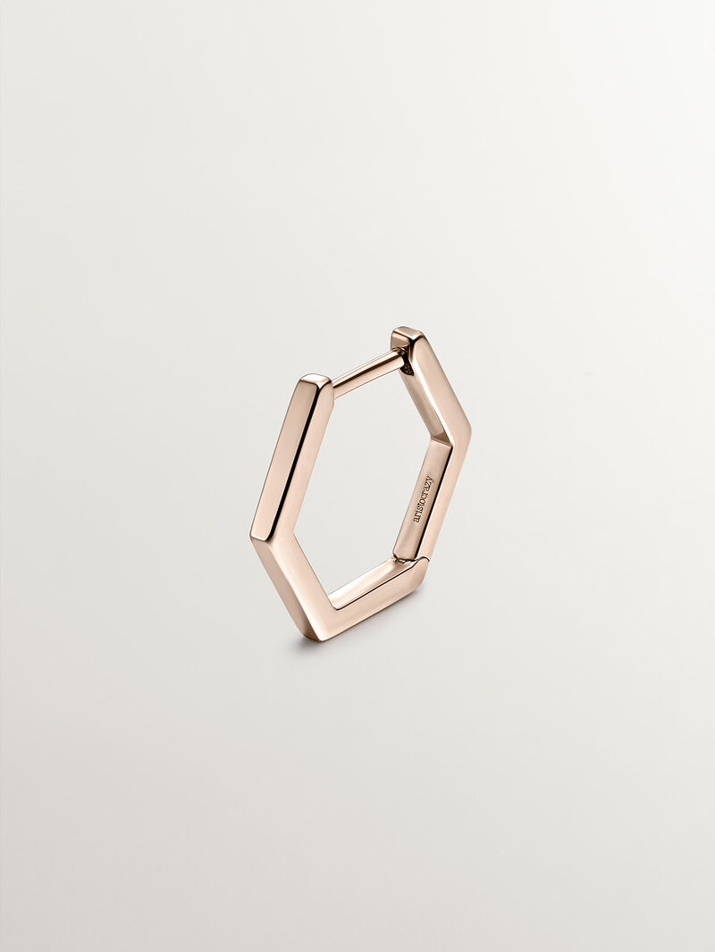 Individual 9K rose gold hoop earring with hexagonal shape. image number 2