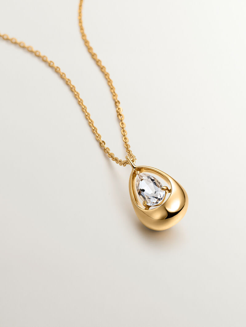 18K yellow gold plated 925 silver pendant with white quartz image number 2