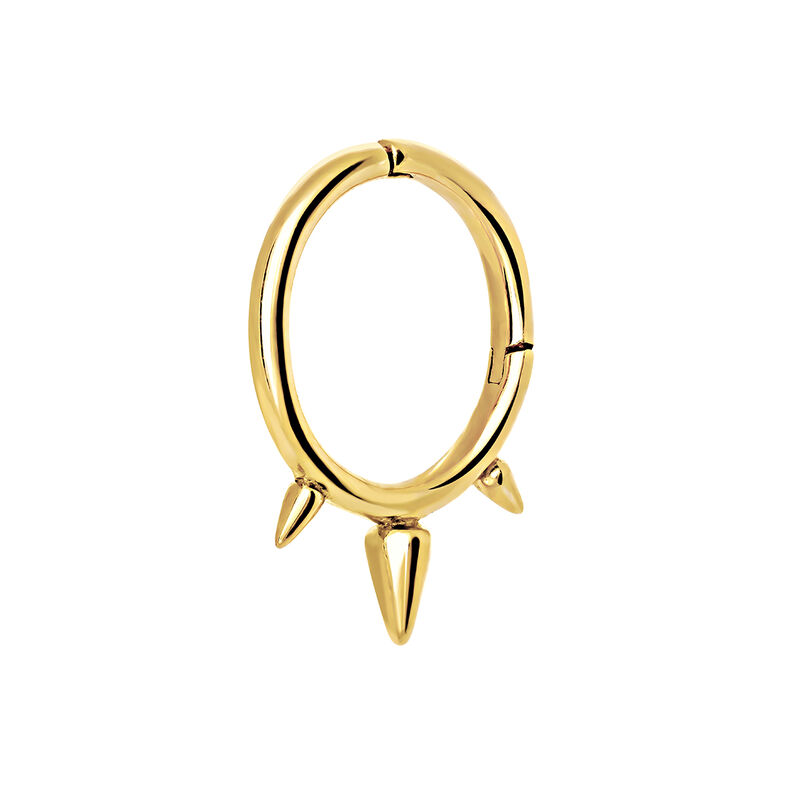 Gold hoop earring piercing with three spikes , J03845-02-H, hi-res