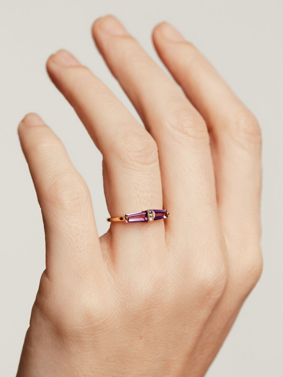 Anillo baguette amatista y zafiros plata recubierta oro , J04824-02-AM-MULTI, hi-res