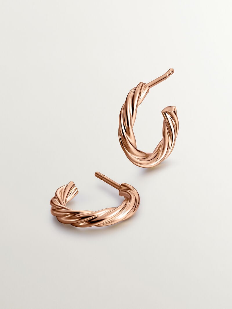 Medium-sized hoop earrings made from 925 silver, bathed in 18K rose gold with a textured gallon finish. image number 2