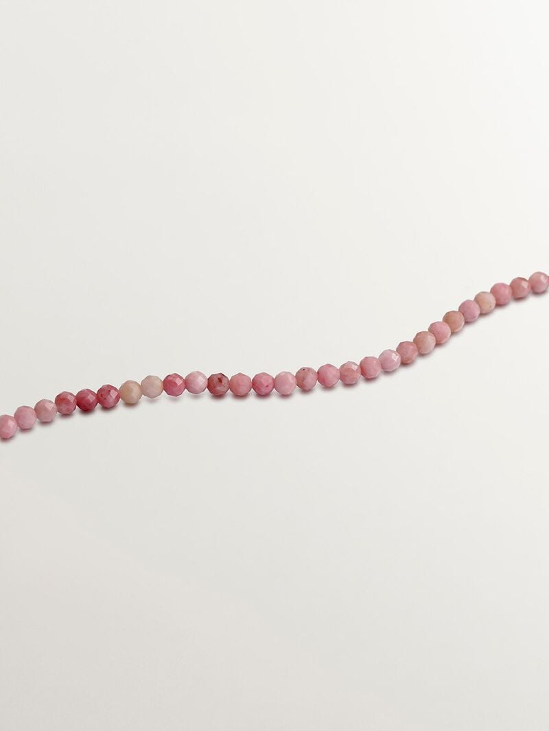 925 silver necklace bathed in 18K yellow gold with pink rhodonite beads. image number 4