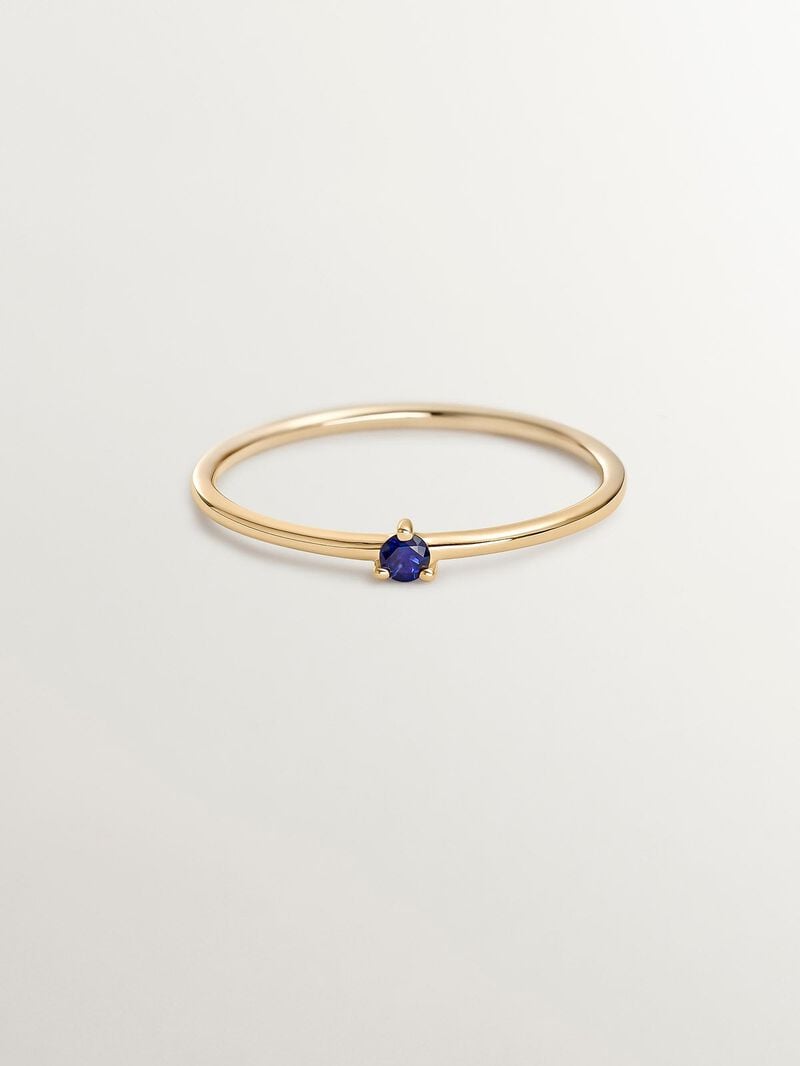 9K yellow gold solitaire ring with blue sapphire image number 2