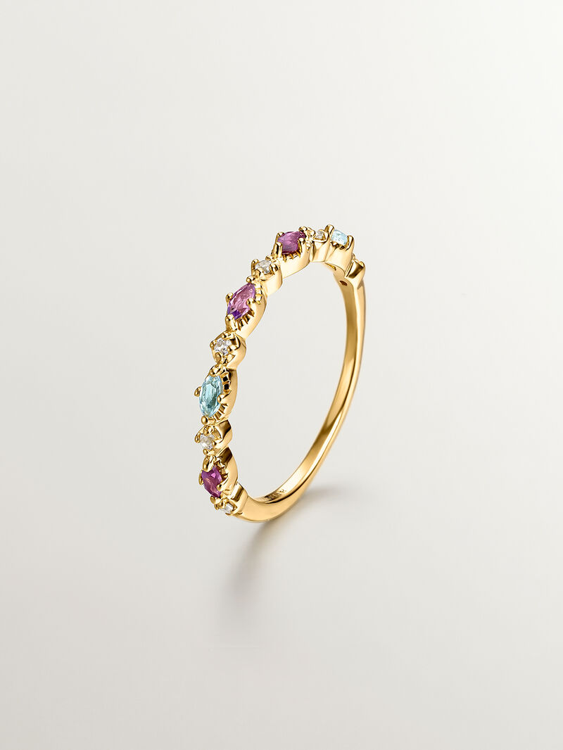 925 Silver ring bathed in 18K yellow gold with topaz, rhodolites, and amethyst. image number 0