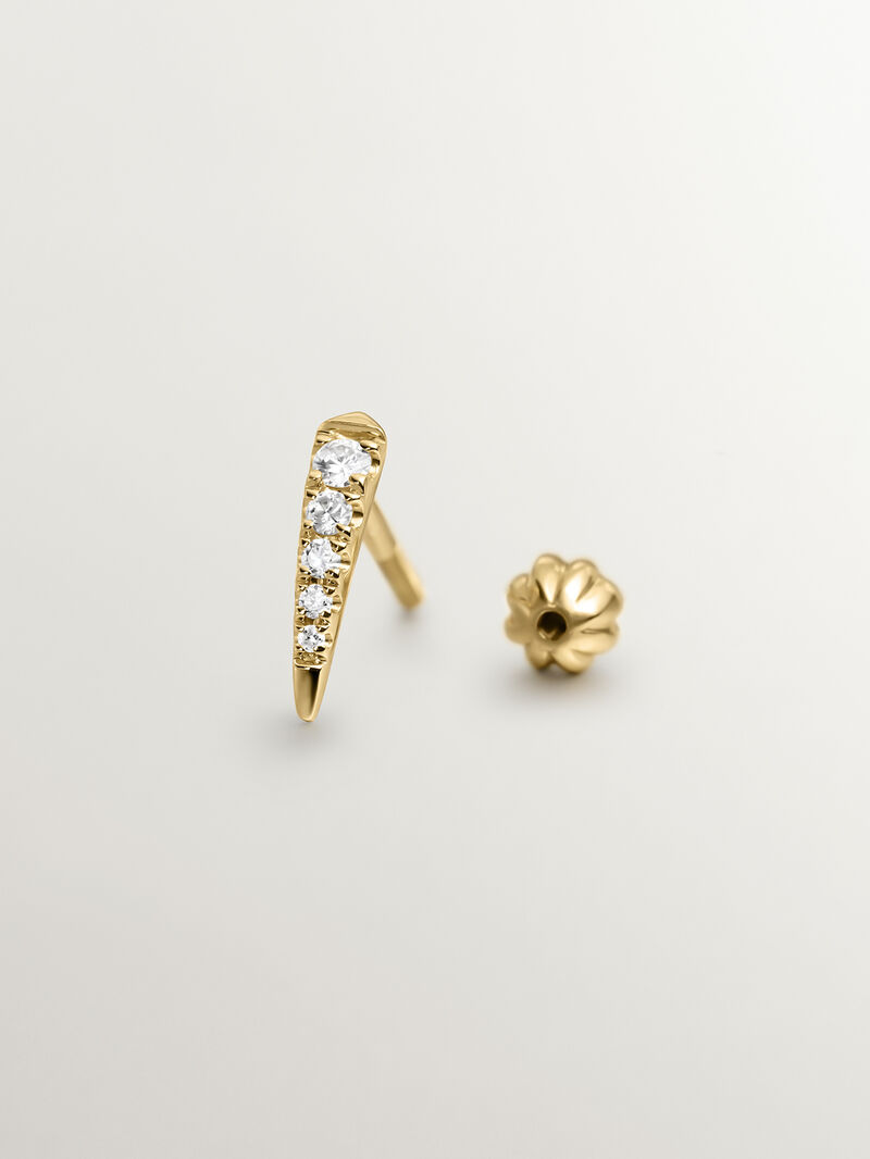 Individual 9K yellow gold earring with diamonds. image number 1