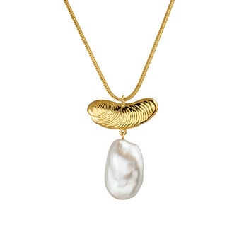 Large gold plated pearl sculptural necklace , J04058-02-WP, mainproduct
