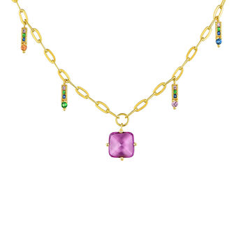 Gold plated silver amethyst and sapphire necklace , J04827-02-AM-MULTI, mainproduct
