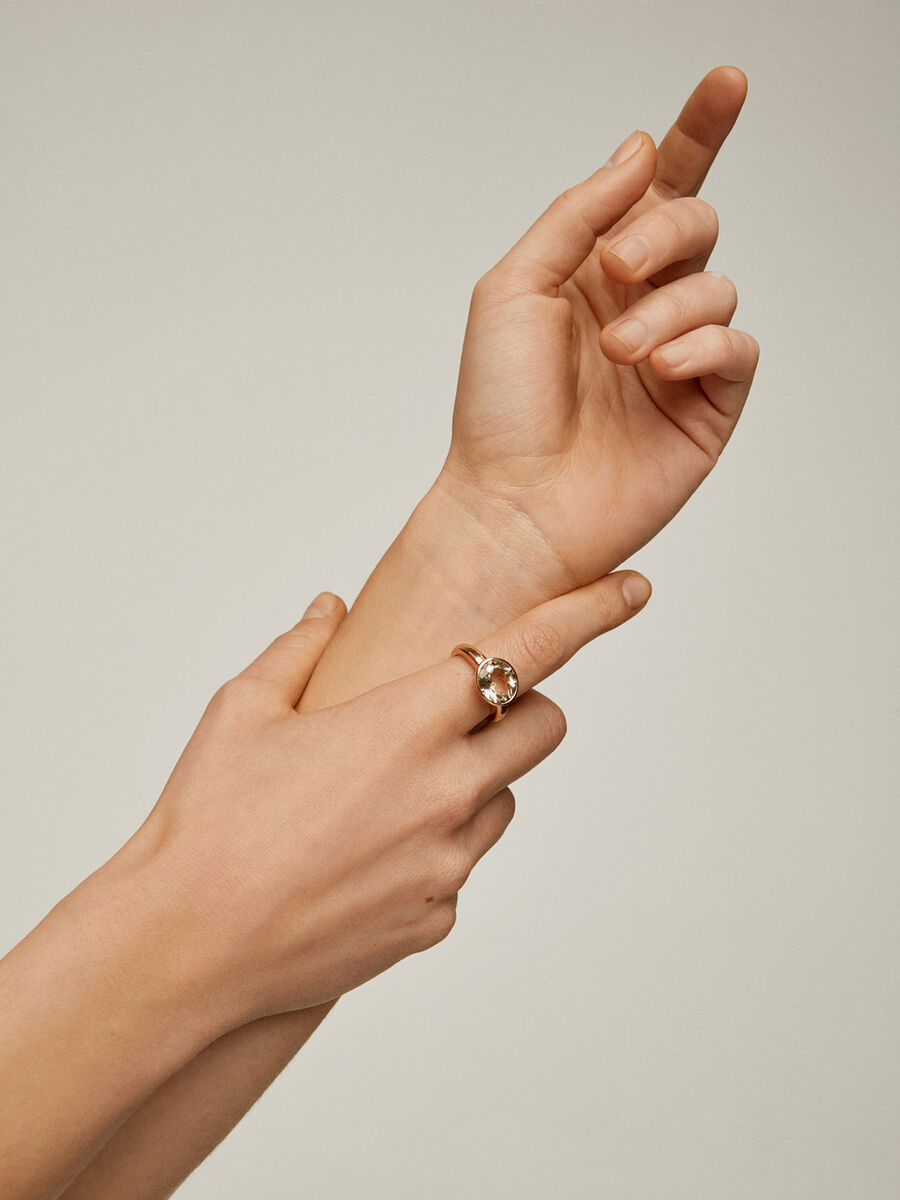 Anillo solitario grande cuarzo plata recubierta oro rosa , J03231-03-GQ, hi-res