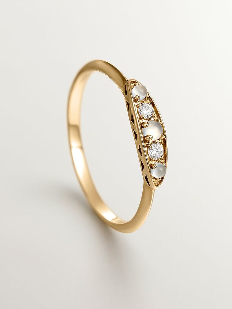 18K yellow gold ring with cabochon-cut blue chalcedonies and brilliant-cut diamonds image number 4