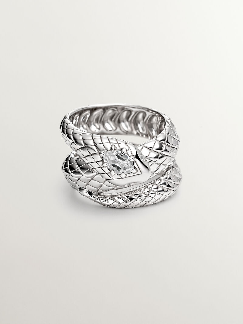 925 Silver wide ring shaped as a snake with topaz and white sapphires. image number 2