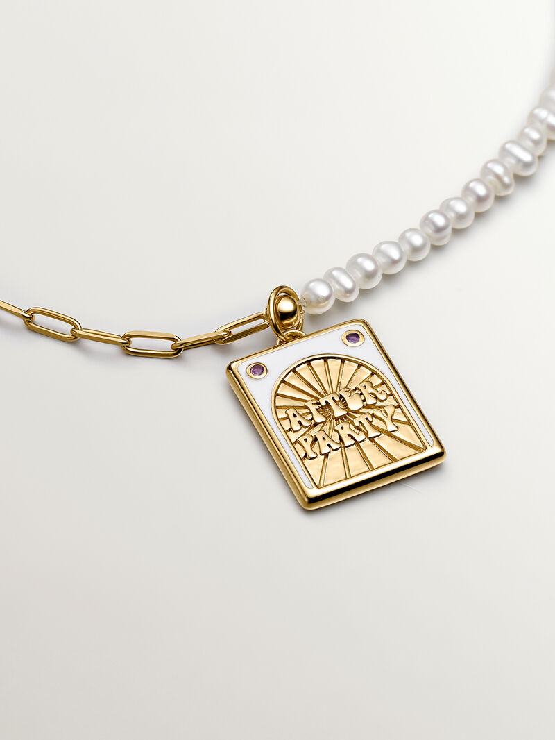925 silver link necklace in 18k yellow gold with pearls image number 2