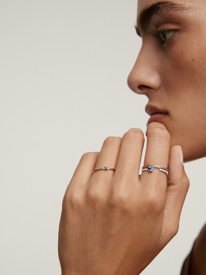 9K yellow gold solitaire ring with blue sapphire image number 5