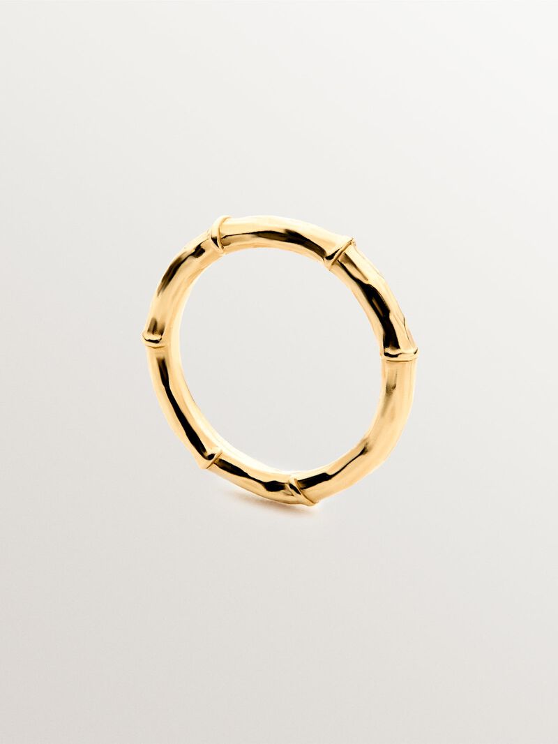 18K yellow gold plated 925 silver ring with bamboo texture image number 4