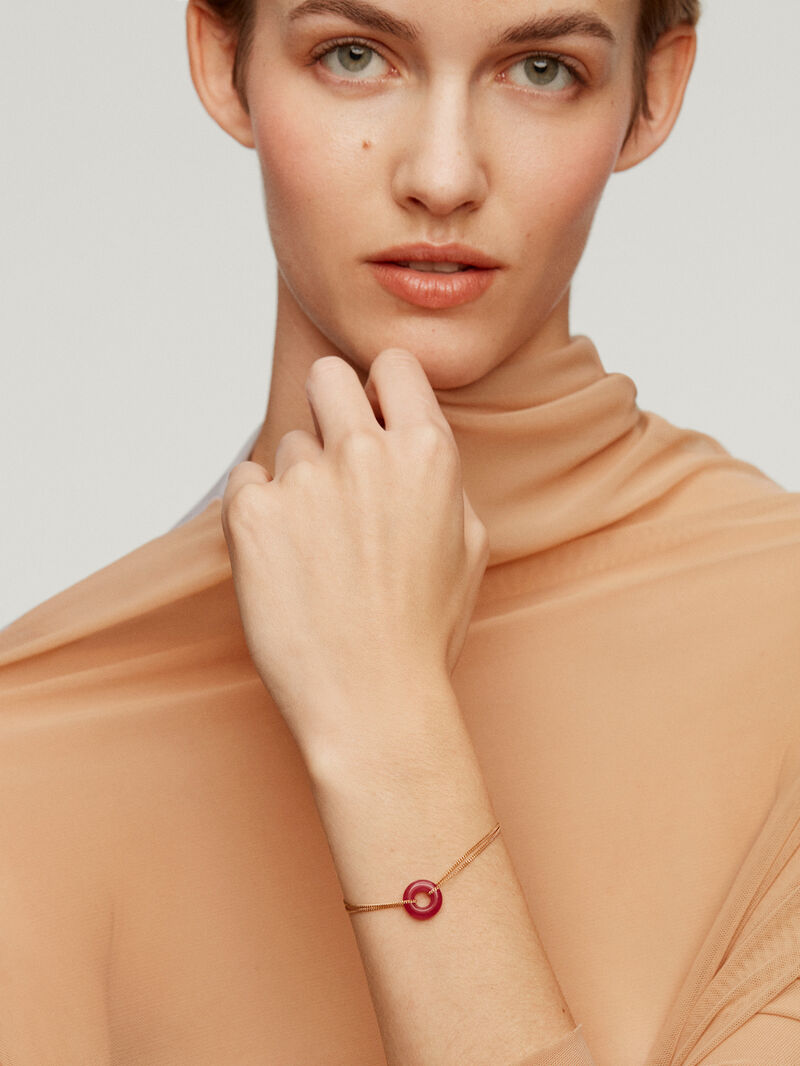 925 silver bracelet bathed in 18k yellow gold with red jade image number 3