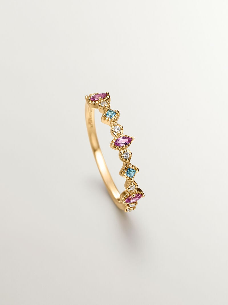 925 Silver ring bathed in 18K yellow gold with topaz and rhodolites. image number 4