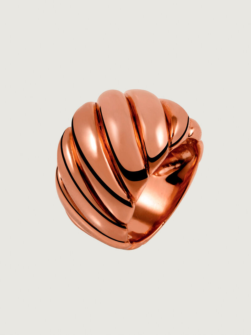 Wide 925 silver ring plated in 18K rose gold with diagonal relief. image number 0