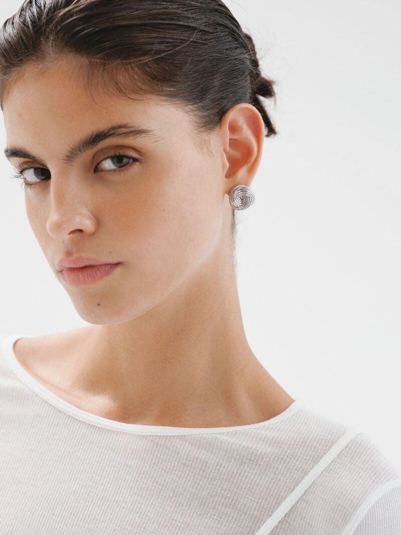 Rhodium-plated 925 silver earrings with gallon texture image number 3