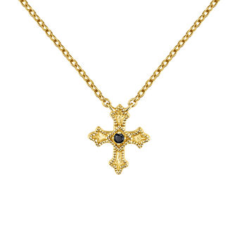 Gold plated small-size cross necklace with white spinel , J04230-02-BSN, mainproduct
