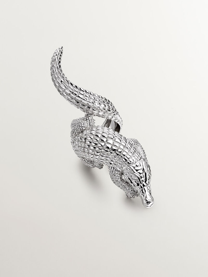 Large 925 silver ring shaped like crocodile image number 0