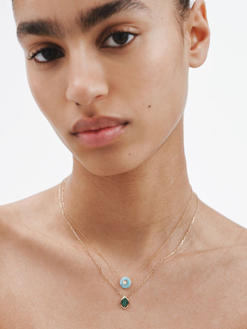 9K yellow gold pendant with green malachite image number 5