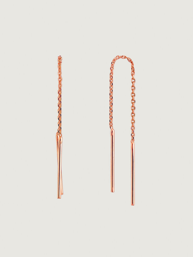 Long 925 silver chain earrings bathed in 18K rose gold image number 0