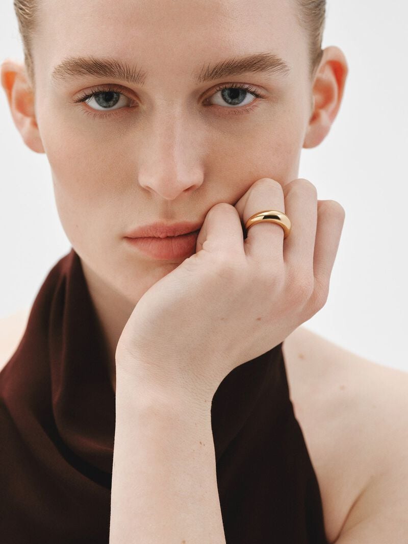 Domed 925 silver ring plated in 18K yellow gold image number 1