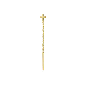 Gold-plated silver cross earring with chain , J04874-02-H,hi-res