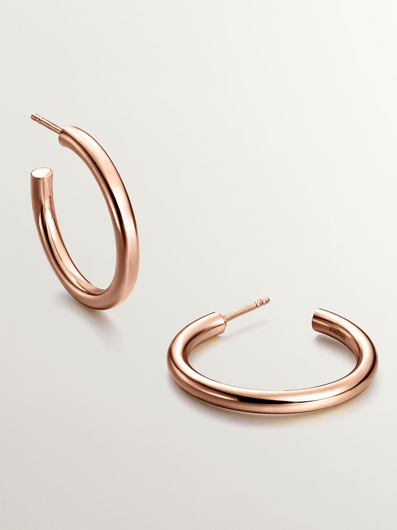 Medium-sized hoop earrings made of 925 silver, coated in 18K rose gold image number 0