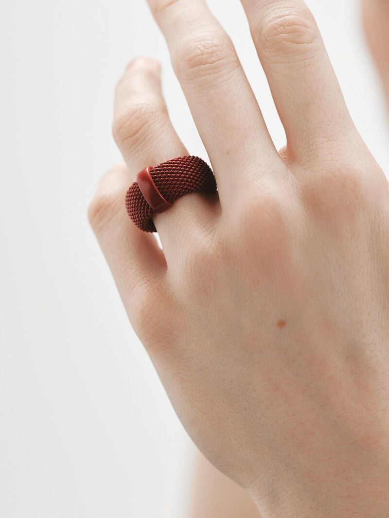 925 silver ring in red color and matte finish image number 1
