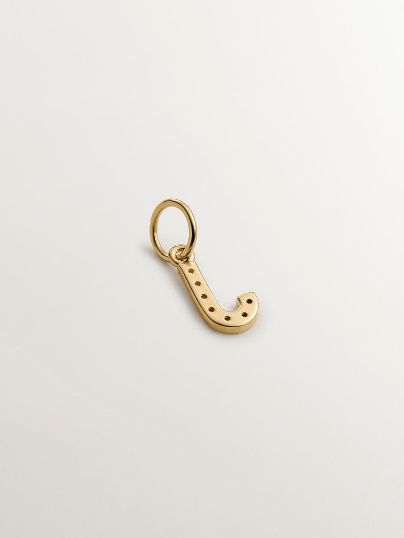 925 Sterling Silver Charm, 18K Yellow Gold Plated with White Topaz Initial J. image number 2