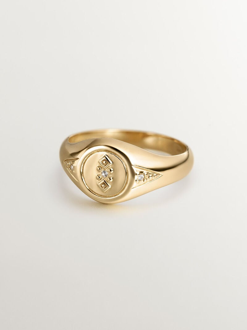 18K yellow gold plated 925 sterling silver signet ring with white topaz image number 2