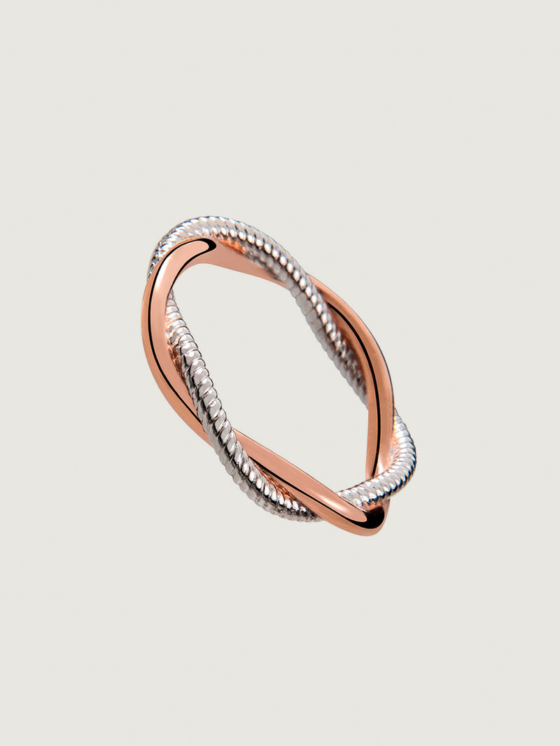 Double twisted ring made of 925 silver bathed in 18K rose gold. image number 0