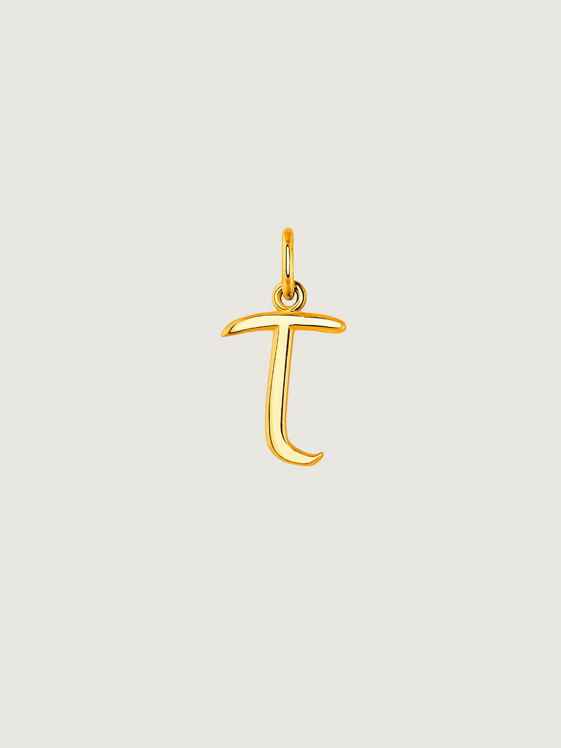 Charm made from 925 silver, gold-plated in 18K yellow gold, with initial T. image number 0