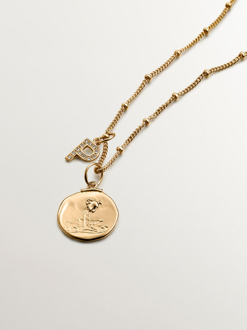 925 Silver Aquarius Charm Coated in 18K Yellow Gold image number 4