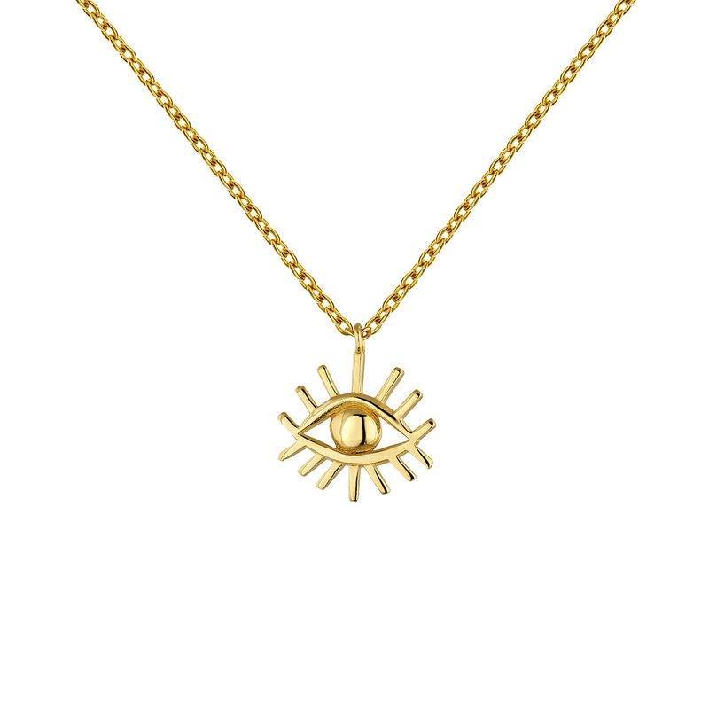 Gold plated silver eye motif necklace, J04857-02, hi-res