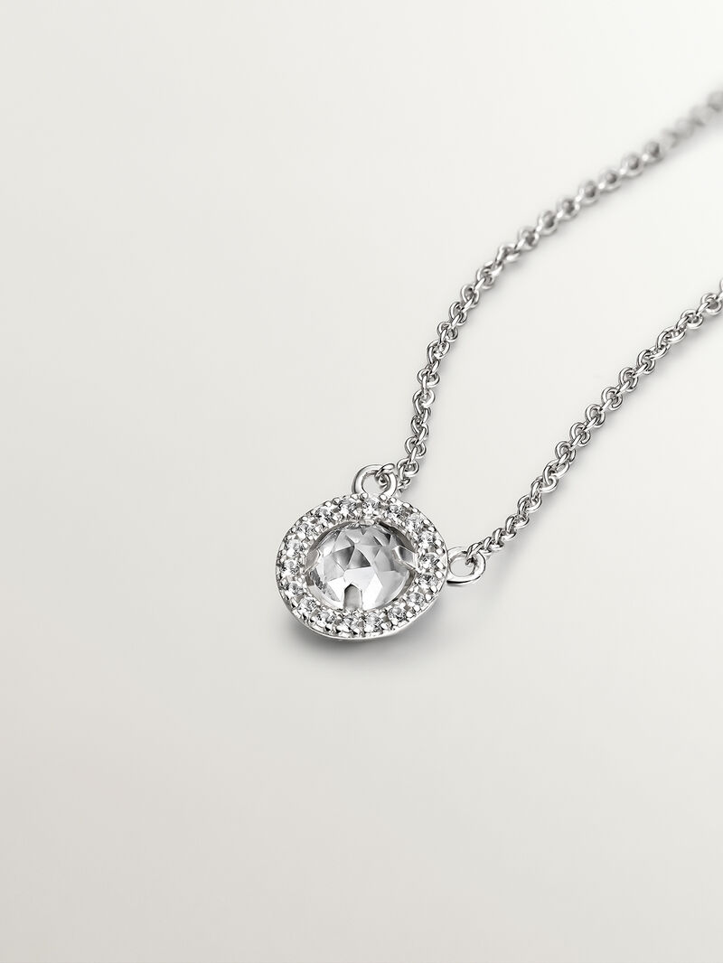 925 Silver Pendant with white topaz and border of white sapphires. image number 2