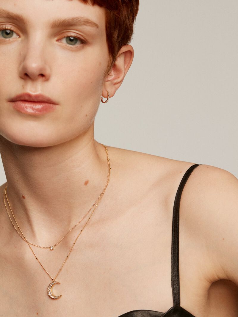 925 Silver pendant bathed in 18K yellow gold with a moon and white topazes. image number 5