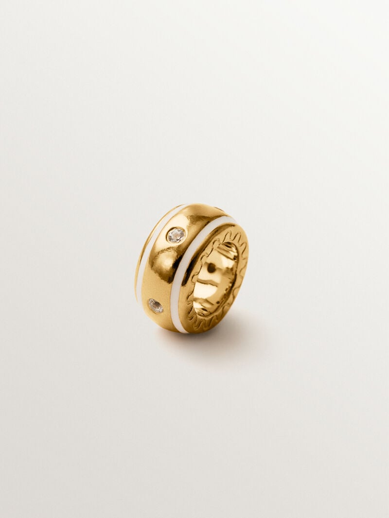 18K yellow gold plated 925 silver charm with white topaz and white enamel in a circular shape image number 0