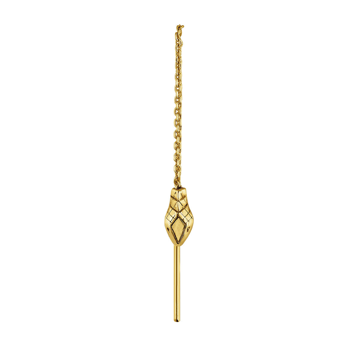 Single long chain earring in 18k yellow gold-plated silver with snake head, J04854-02-H, mainproduct