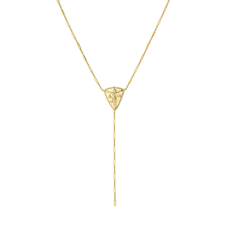 Gold plated triangular medal necklace, J04719-02, hi-res