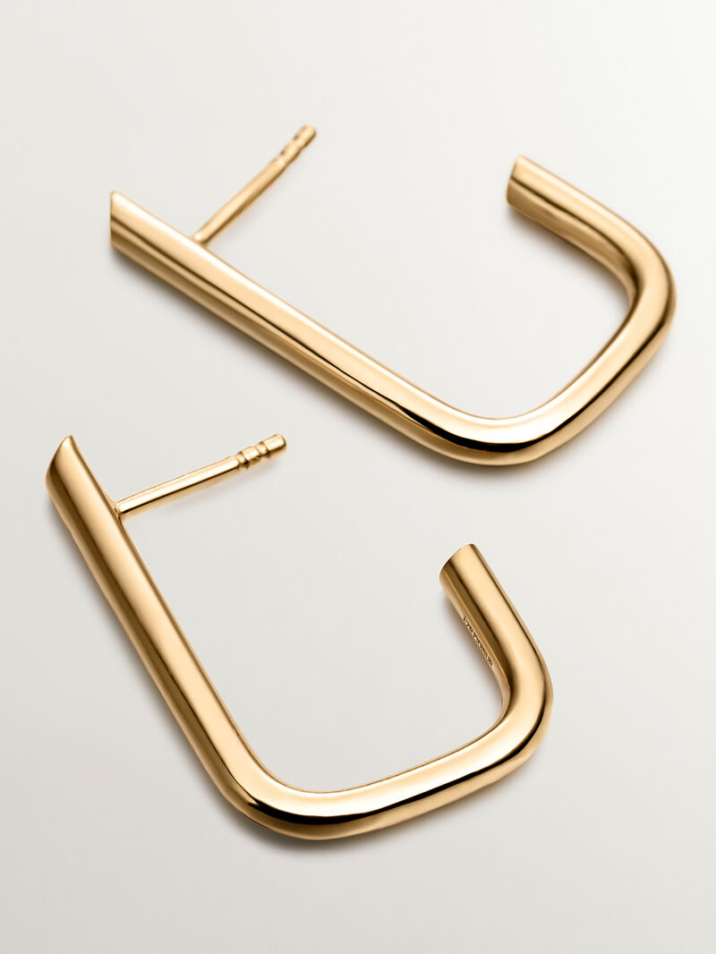 Large rectangular hoop earrings made of 925 silver bathed in 18K yellow gold. image number 4