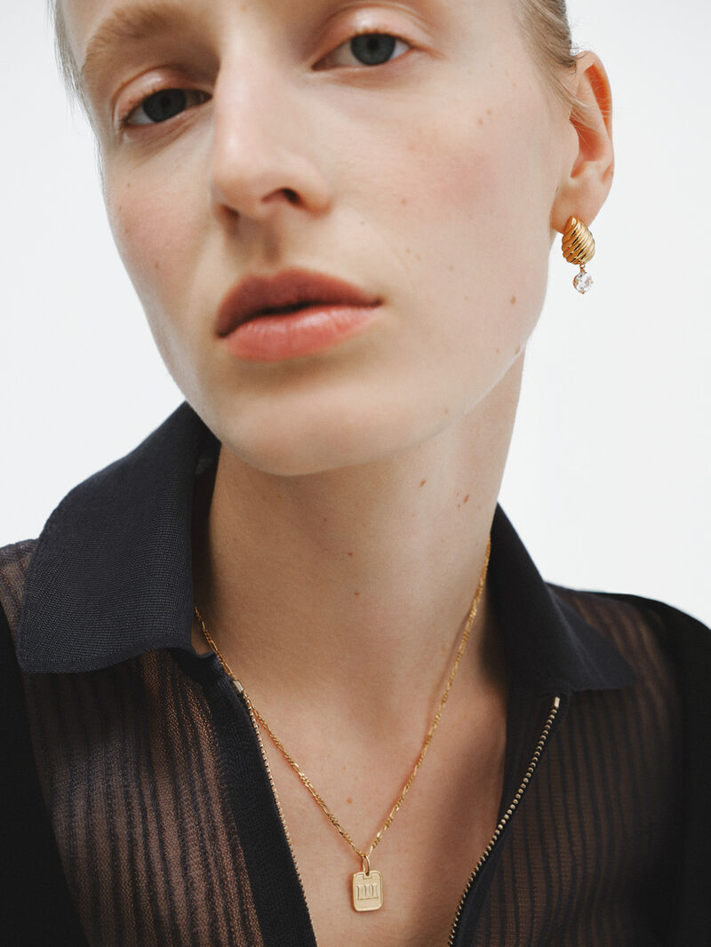 18K yellow gold plated 925 silver earrings with white quartz and gallon texture image number 5