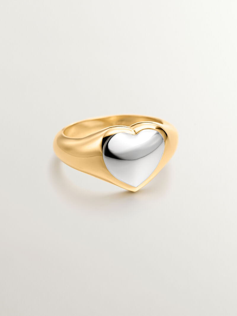 925 combined silver seal ring bathed in 18k yellow gold image number 2