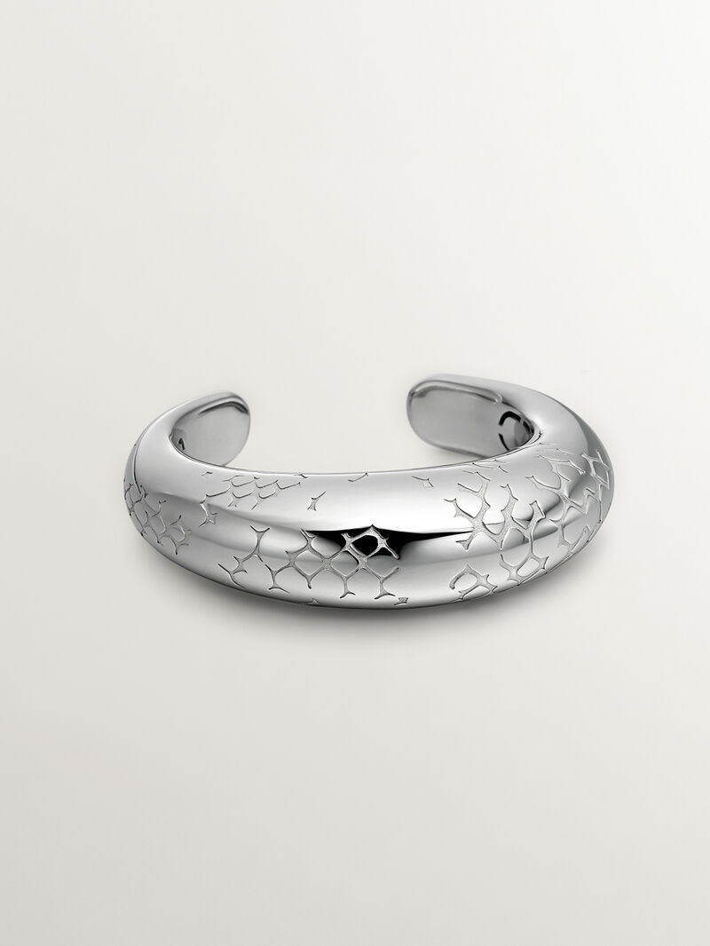 925 silver domed bracelet with snake texture image number 0
