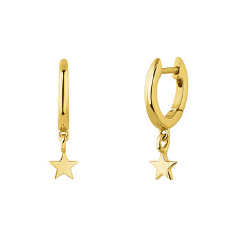 Gold plated silver stars hoop earring , J04816-02,hi-res