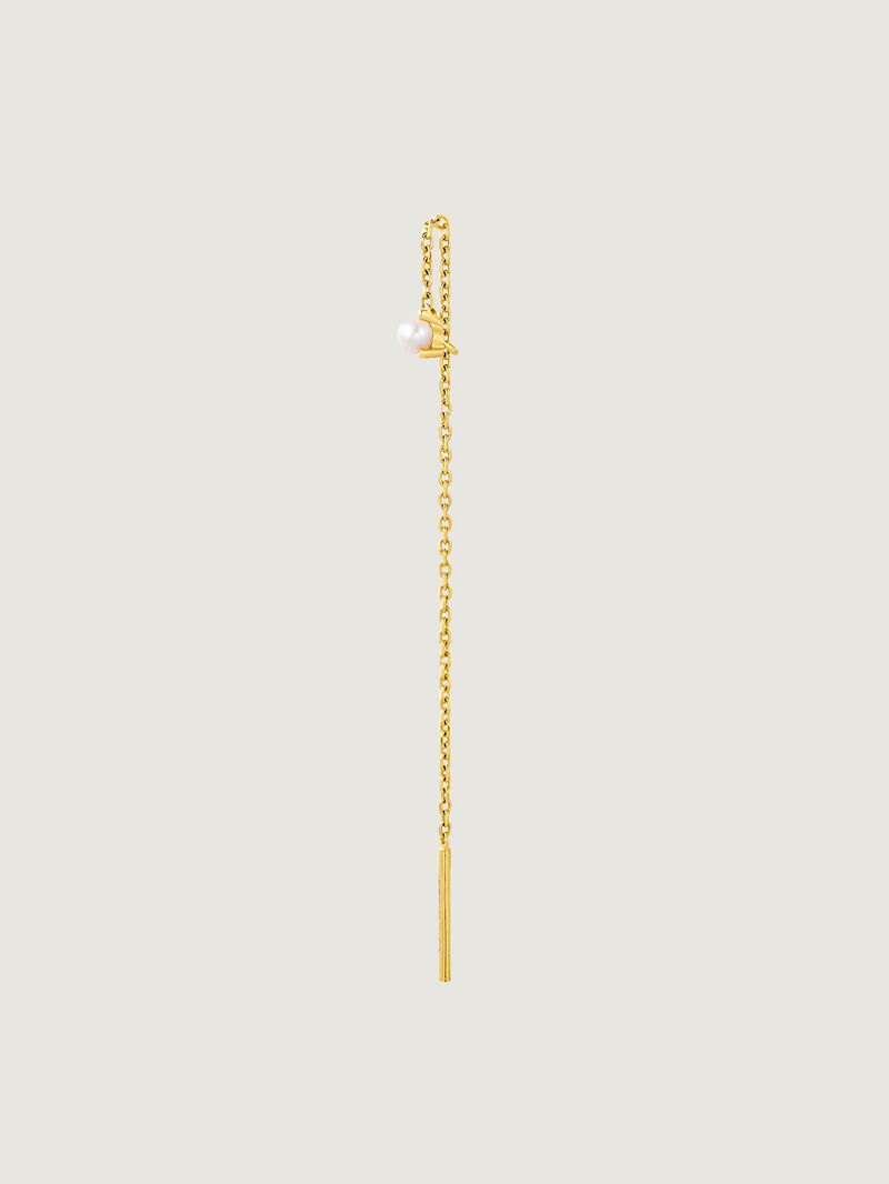 Individual long earring made of 9K yellow gold with chain and pearl. image number 0