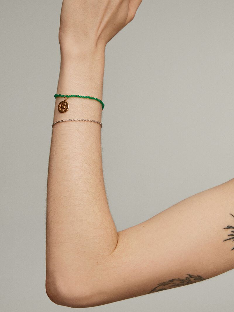 925 Silver bracelet bathed in 18K yellow gold with green onyx beads. image number 5