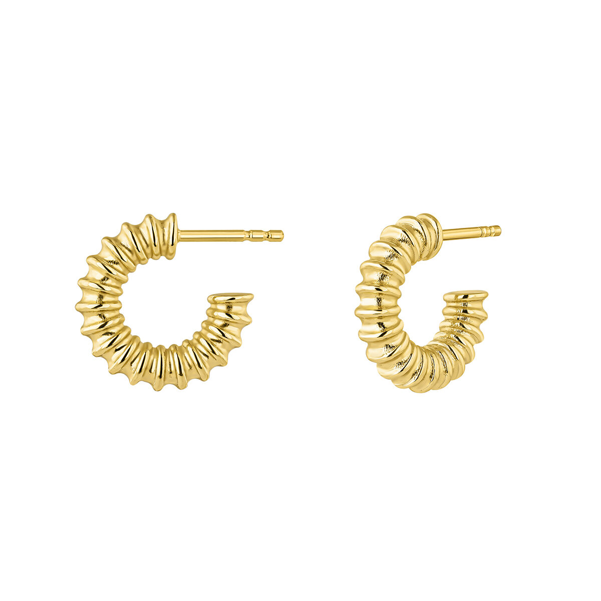 Small hoop earrings in silver with 18k gold plating with texture, J05146-02, hi-res